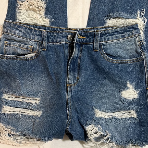 Front / Back Distressed Straight Leg High Waist Denim Jeans Size 7 - Picture 4 of 5